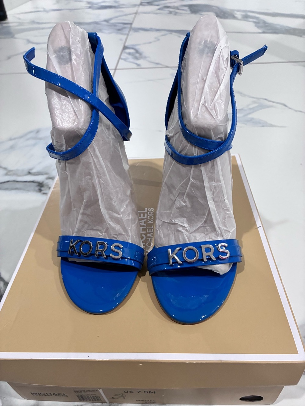 Michael Kors Electric Blue Patent Leather Ankle-Strap Heels